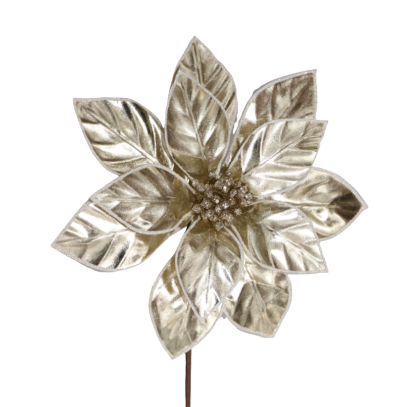 Elegant artificial poinsettia in champagne with long stem for tree or vase display