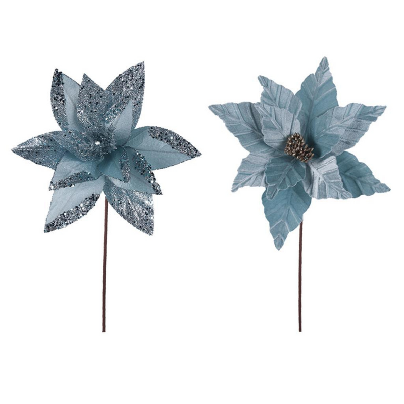 Ronis Poinsettia 30cm with 50cm Stem Pale Blue Assorted