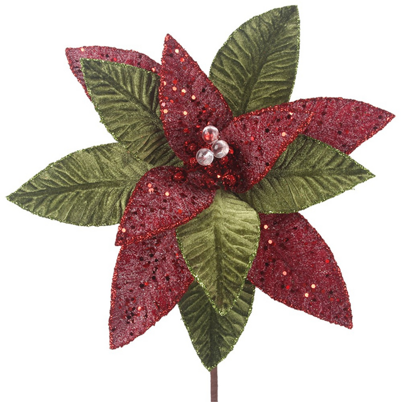Artificial poinsettia 38cm diameter 50cm length green and red Christmas flower decoration