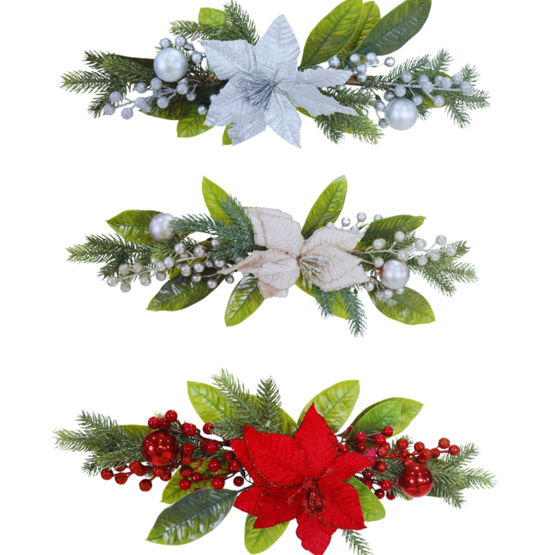 Poinsettia Berry Table Deco Assorted – festive poinsettia and berry Christmas table decorations