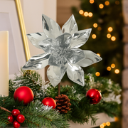 Poinsettia Flower Patent Silver 31cm bloom with 50cm stem Christmas decoration