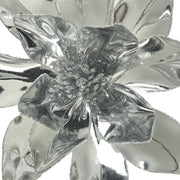 Poinsettia Flower Patent Silver 31cm bloom with 50cm stem Christmas decoration