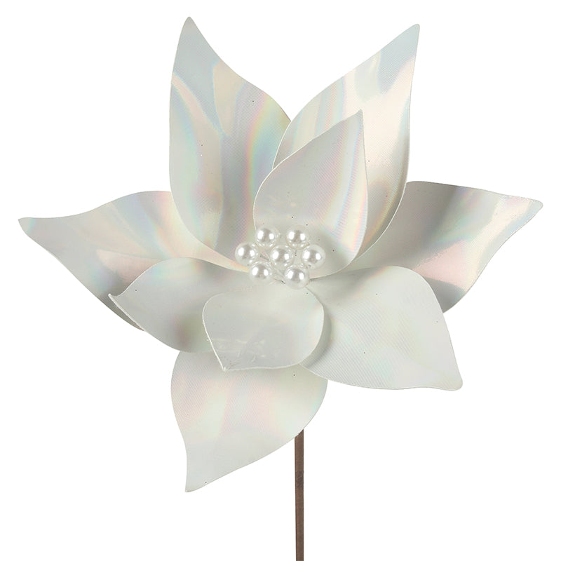 Iridescent poinsettia flower stem 27cm diameter for Christmas trees and festive arrangements
