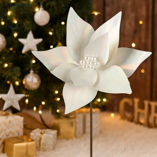 Iridescent poinsettia flower stem 27cm diameter with 50cm stem and clip for Christmas decorations