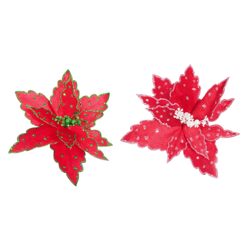 Add a touch of elegance to your holiday decor with this glitter poinsettia clip—perfect for trees, wreaths, garlands, or gift wrapping.