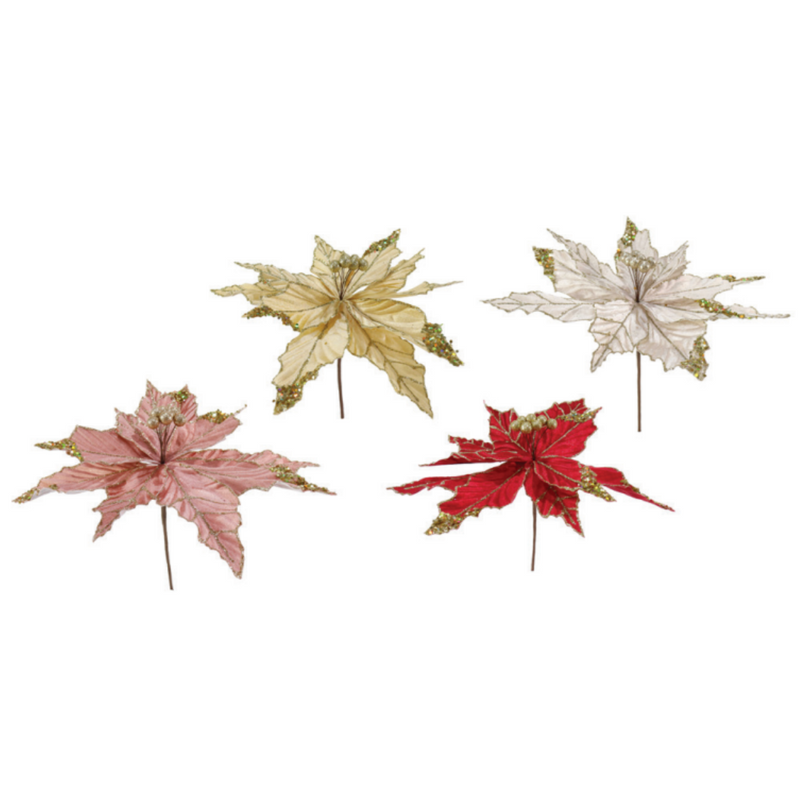 Ronis Poinsettia Gold Berries Stem 33cm Assorted