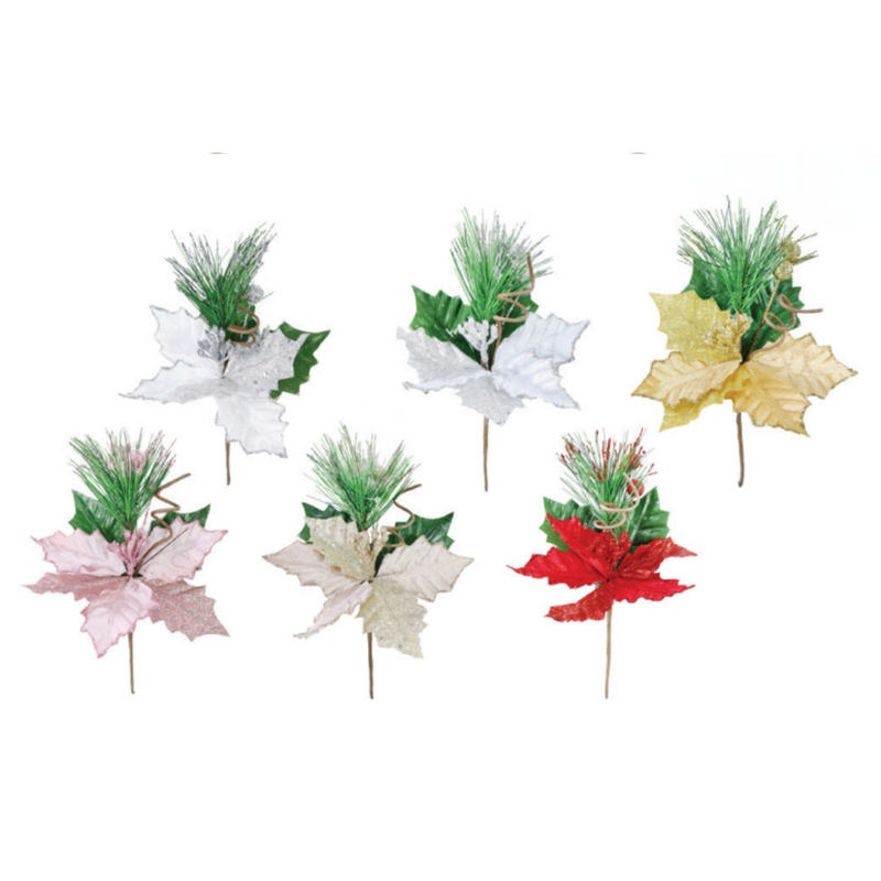 Ronis Poinsettia Pick 20cm Assorted