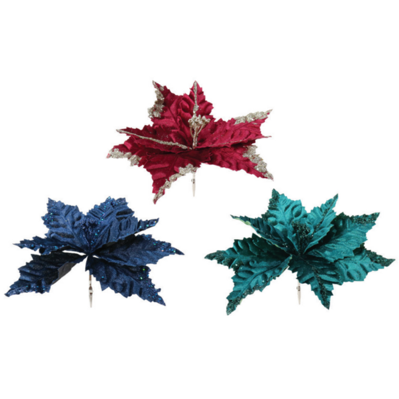 Ronis Poinsettia Rich Embossed Velvet Clip Assorted