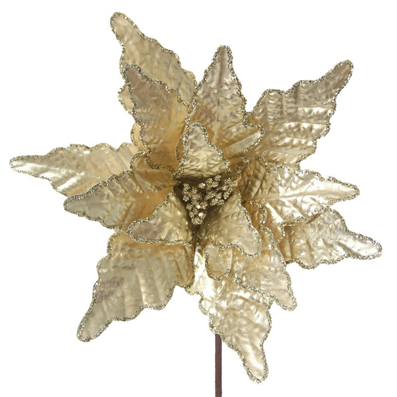 Large champagne poinsettia stem with 45cm flower and 50cm stem for Christmas decorating