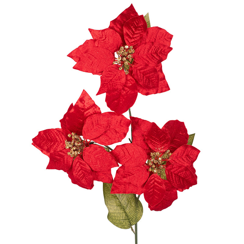 Artificial red poinsettia stem 74cm for Christmas decorations