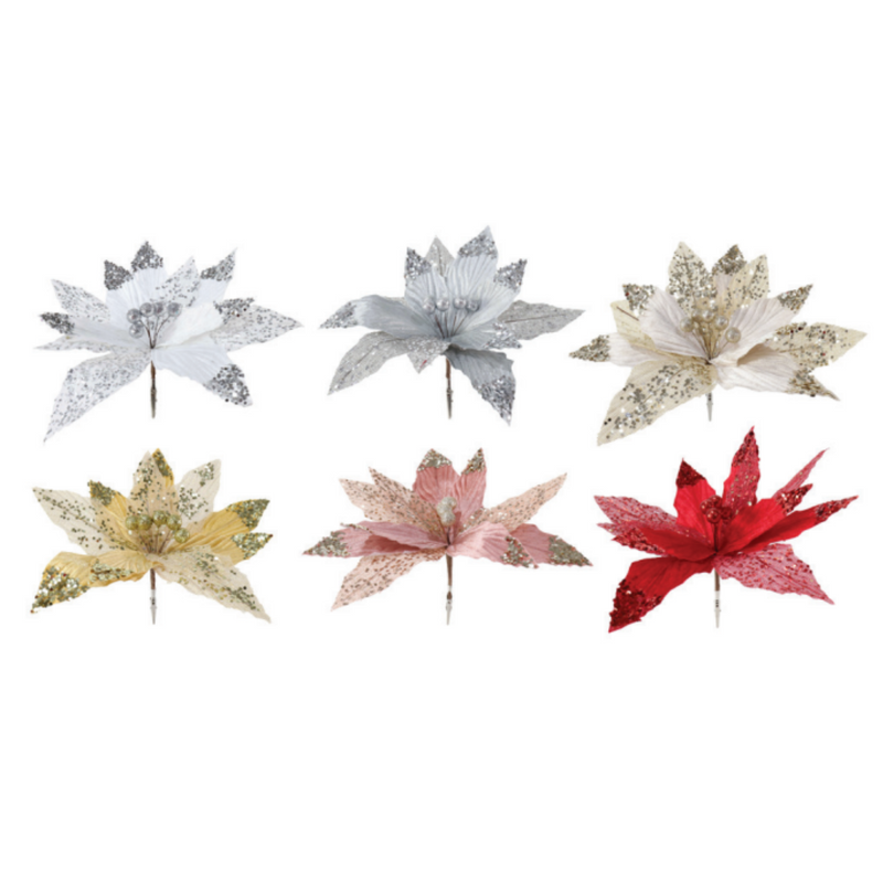 Ronis Poinsettia Velvet/Mesh Clip 31cm Assorted