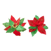 Assorted velvet poinsettia clips for tree, wreath, or garland décor