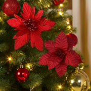 Poinsettia with Clip 24cmD 26cmD Red Assorted – Festive Christmas flower decorations for trees, wreaths, and centerpieces