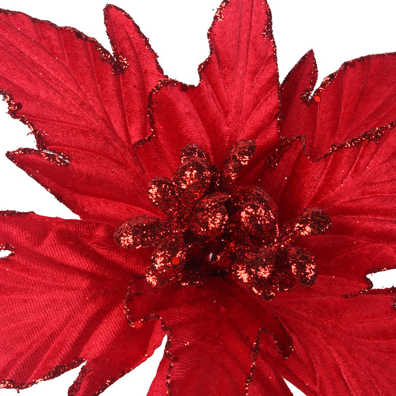 Poinsettia with Clip 24cmD 26cmD Red Assorted – Festive Christmas flower decorations for trees, wreaths, and centerpieces