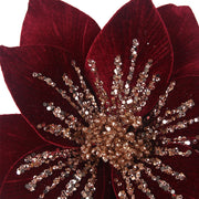 Burgundy poinsettia with rose gold glitter detail and clip 29cm Christmas decoration
