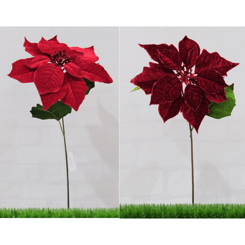Ronis Poinsettia with Stem Red and Burgundy 2 Asstd