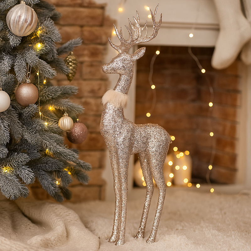 Champagne polyfoam reindeer Christmas figurine, 52cm tall