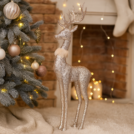 Champagne polyfoam reindeer Christmas figurine, 52cm tall