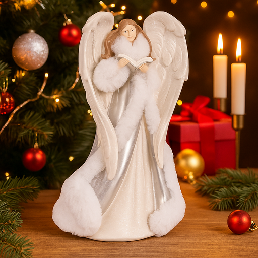 Silver Polyresin Angel 18x14x30.5cm Christmas figurine decoration