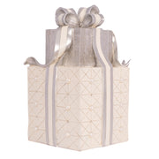 White Polyresin Gift Boxes with Silver Ribbon 22x22x36cm Christmas decoration