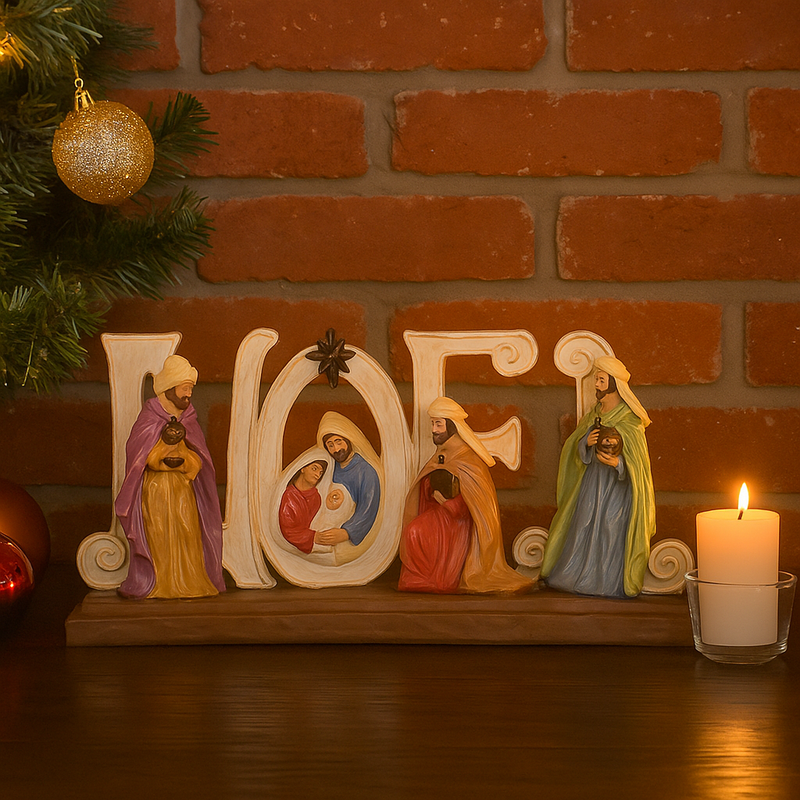 Christmas Polyresin Noel Nativity Sign for Mantel or Centerpiece