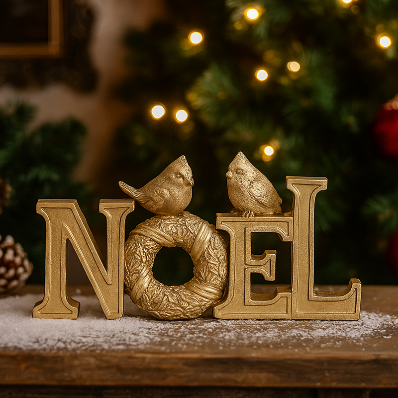 Champagne polyresin Noel tabletop sign 26x13.5cm for Christmas décor