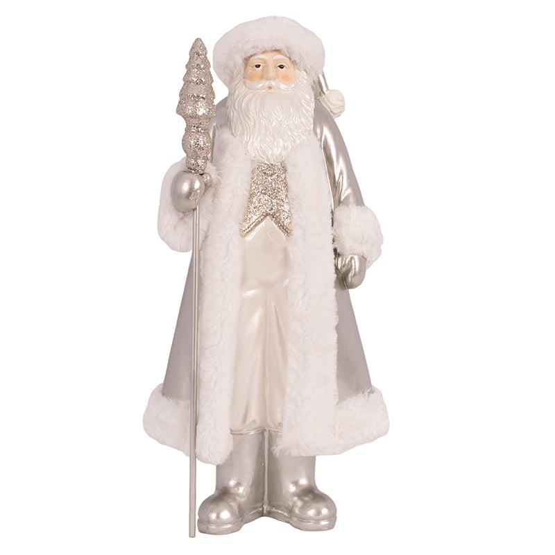 Silver Polyresin Santa 17.5x13.5x41cm Christmas figurine decoration
