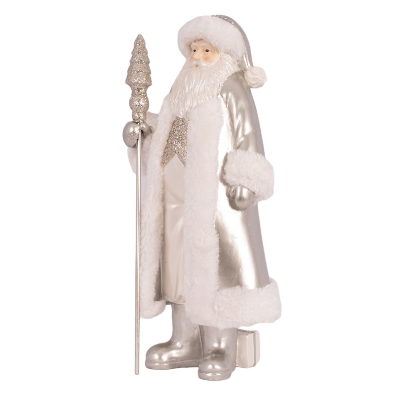 Silver Polyresin Santa 17.5x13.5x41cm Christmas figurine decoration