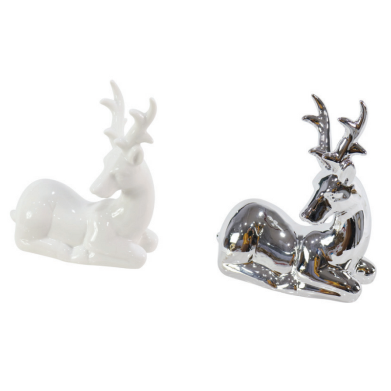 Ronis Porcelain Sitting Reindeer 14cm 2 Asstd