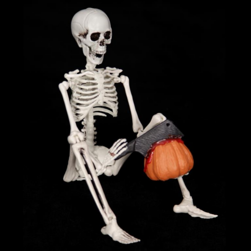 Ronis Poseable Skeleton With Pumpkin and Knife 40Cm