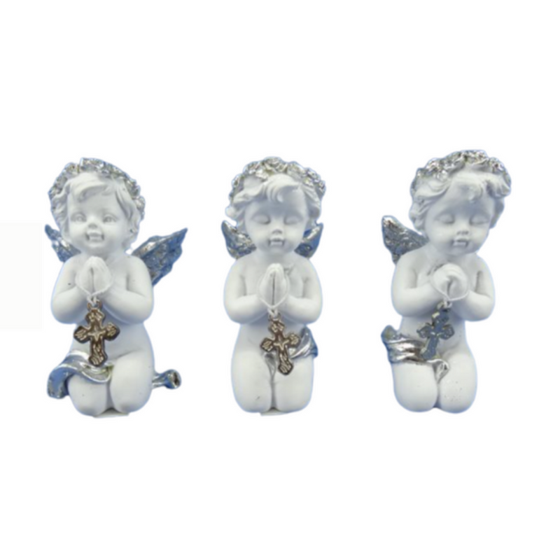 Ronis Praying Cherub With Silver Cross 6cm Assorted