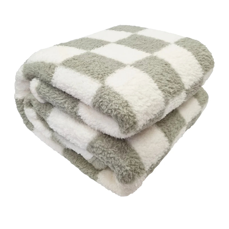 Printed Sherpa Throw 210gsm Checkered Sea Kelp 180x200cm