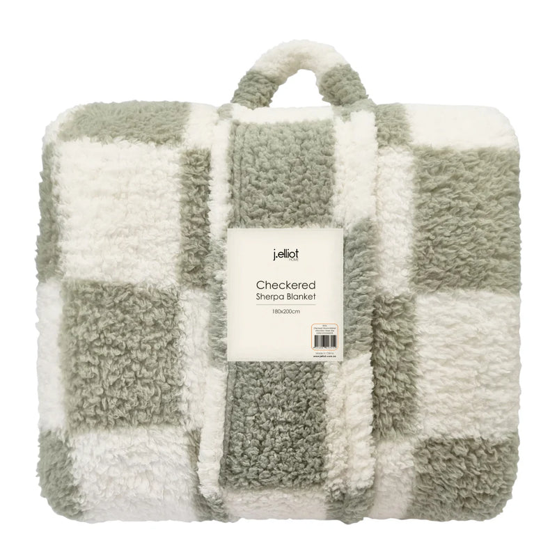 Printed Sherpa Throw 210gsm Checkered Sea Kelp 180x200cm