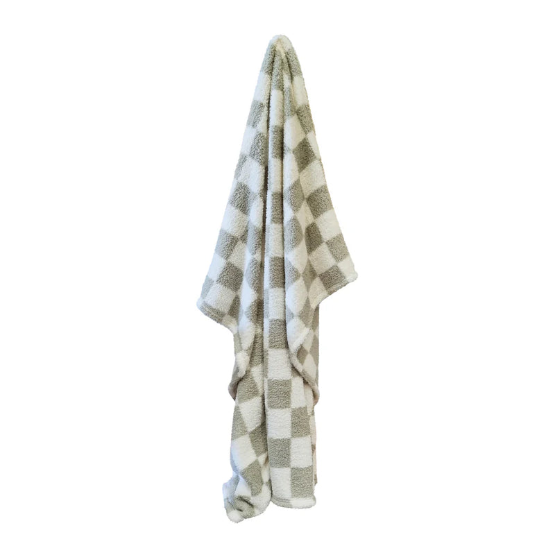 Printed Sherpa Throw 210gsm Checkered Sea Kelp 180x200cm