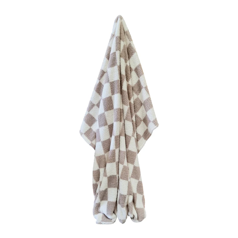 Printed Sherpa Throw 210gsm Checkered Natural 180x200cm