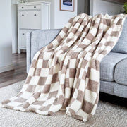 Printed Sherpa Throw 210gsm Checkered Natural 180x200cm
