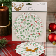 Printed Mistletoe paper doilies 16cm round, 20-pack, for Christmas table settings – thumbnail