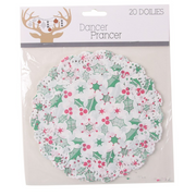 Printed Mistletoe paper doilies 16cm round, 20-pack, for Christmas table settings – thumbnail