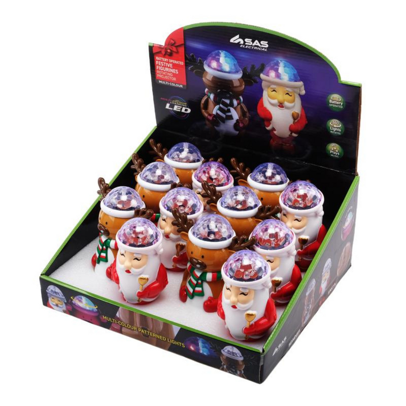 Ronis Projector Light Rotating Santa and Reindeer 14.5x7.5x15.5cm Assorted