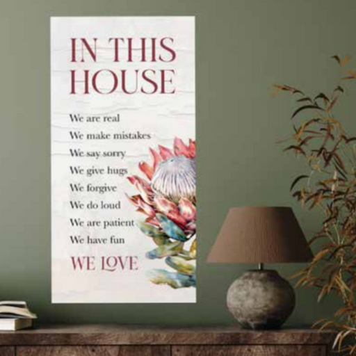 Protea in this house house blessing wall art 25x50cm assorted inspirational quote home décor sign