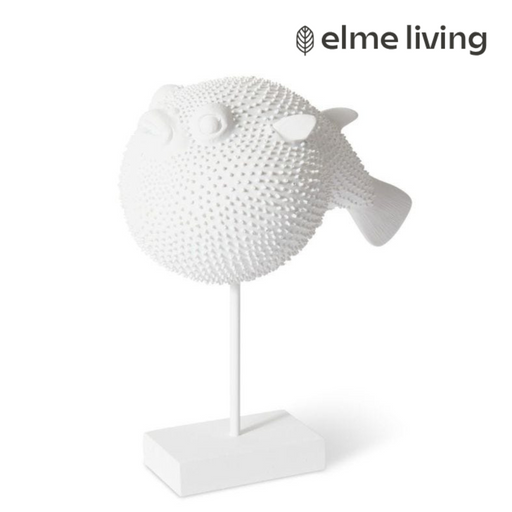 Ronis Puffer Fish Stand Sculpture White 18x15x30cm