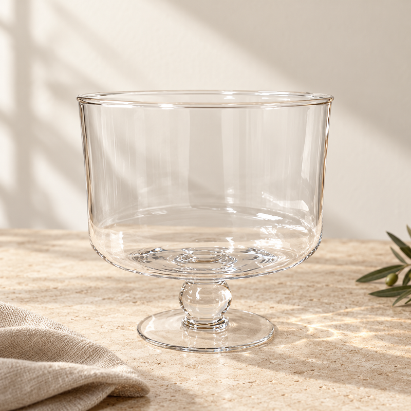 clear glass trifle bowl measuring 19.5 x 12.5 x 21cm