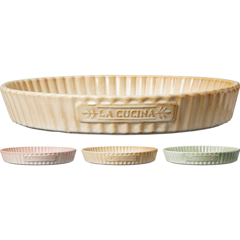 round stoneware pie mould in 3 assorted styles