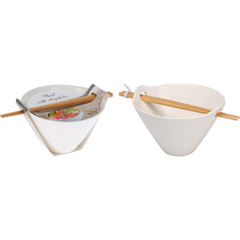 noodle bowl with chopsticks measuring 17 x 16 x 10.6cm