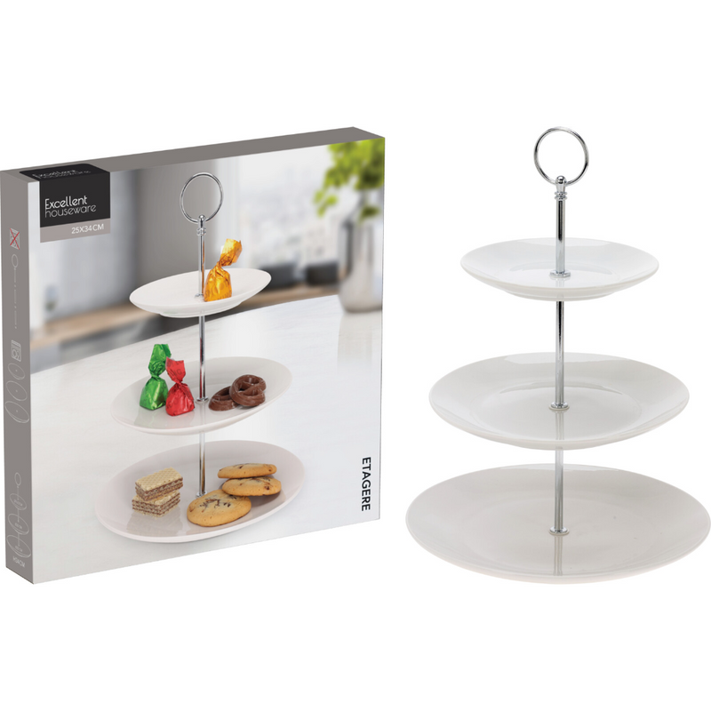 34cm three tier porcelain food stand