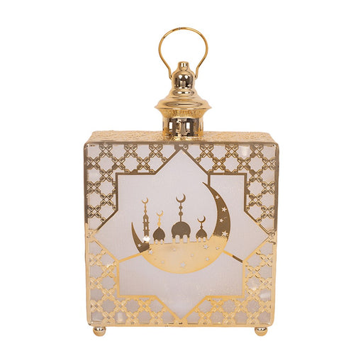 Large metal LED lantern with intricate cutouts