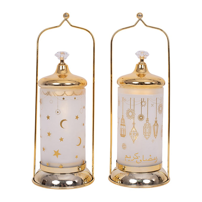 Tall metal LED lantern with cutouts assorted