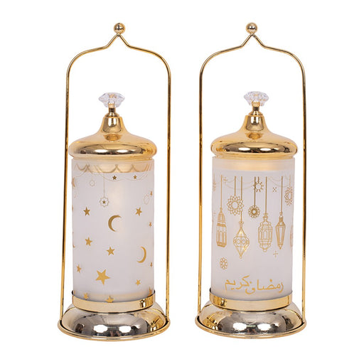 Tall metal LED lantern with cutouts assorted