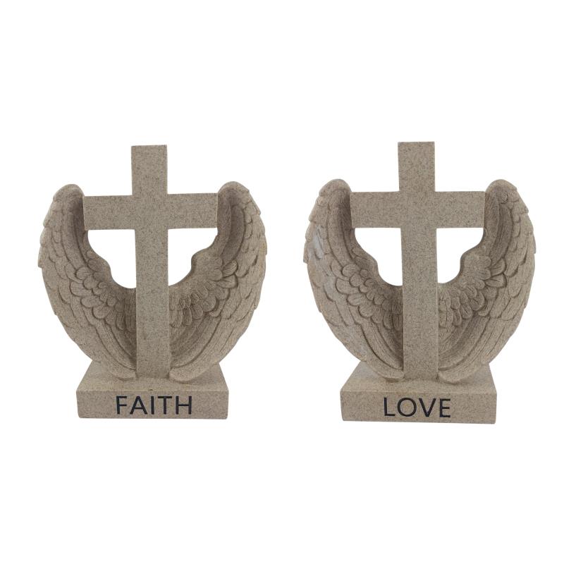 Cross with angel wings decoration 20.5x16cm