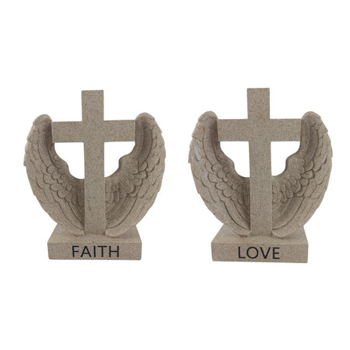 Cross with angel wings decoration 20.5x16cm